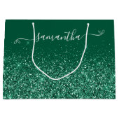 Glittery Hunter Green Niedlich Bow Signature Name Große Geschenktüte (Vorderseite)