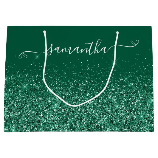 Glittery Hunter Green Niedlich Bow Signature Name Große Geschenktüte (Vorderseite)