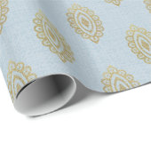 Glittery Ikat Medallion - Sky Blue & Gold Geschenkpapier (Rolleneckpunkt)