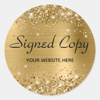 Glittery Imitate Gold Foil signierte Kopie mit URL Runder Aufkleber