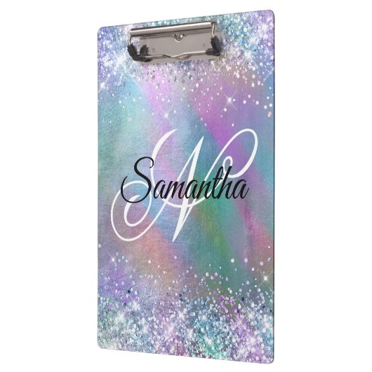 Glittery Iridescent Rainbow Foil Extravagant Monog Klemmbrett (Links)