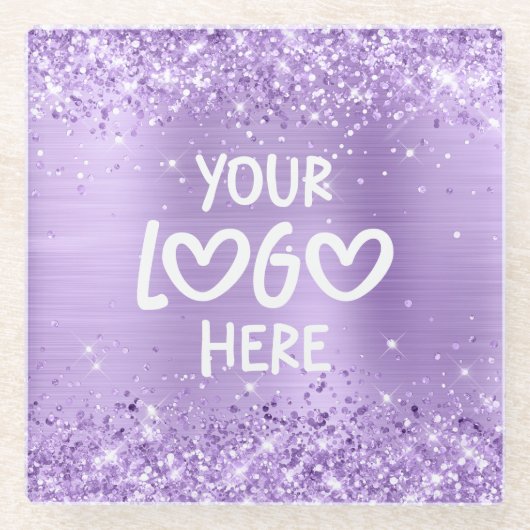 Glittery Lavender Faux Foil Business Logo Glasuntersetzer (Vorderseite)