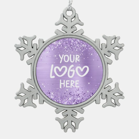 Glittery Lavender Faux Foil Business Logo Schneeflocken Zinn-Ornament (Vorderseite)