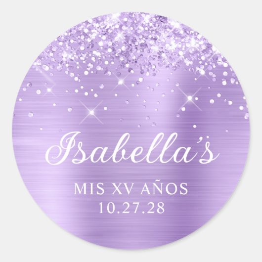 Glittery Lavender Foil Mis XV Años Runder Aufkleber (Vorderseite)