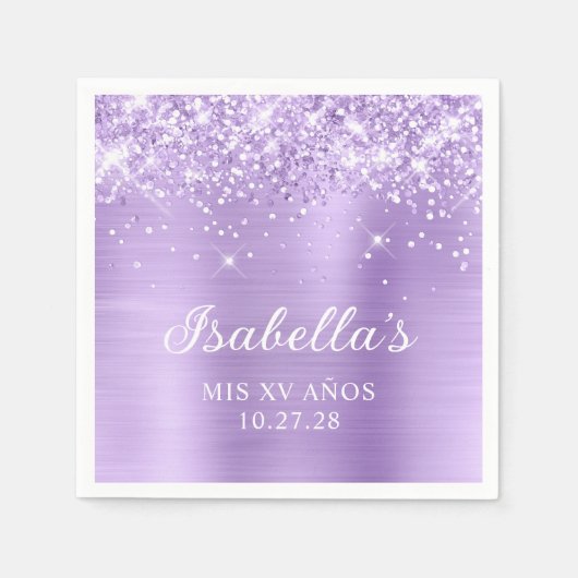 Glittery Lavender Foil Mis XV Años Serviette (Vorderseite)