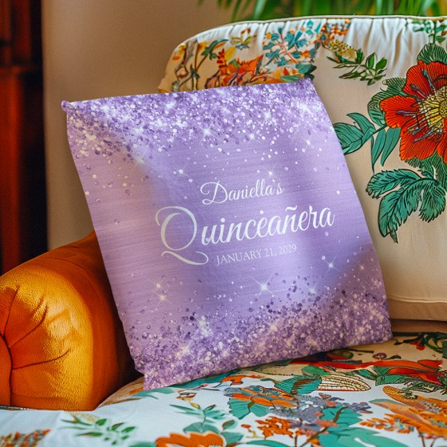Glittery Lavender Foil Quinceañera Kissen (Glittery Lavender Foil Quinceañera Throw Pillow)