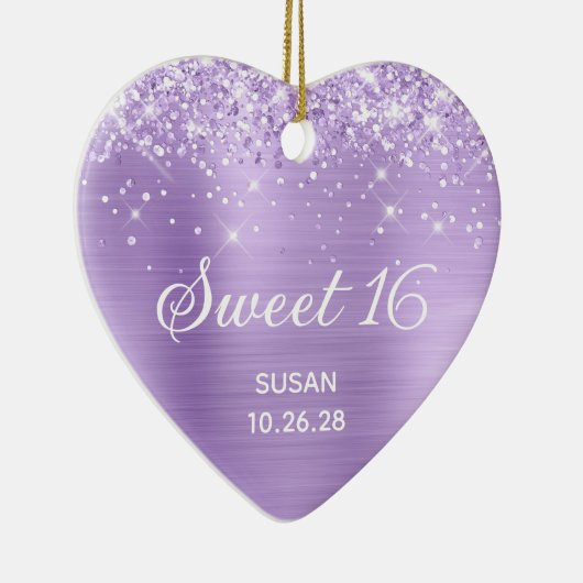 Glittery Lavender Foil Sweet 16 Foto Keramik Ornament (Rechts)