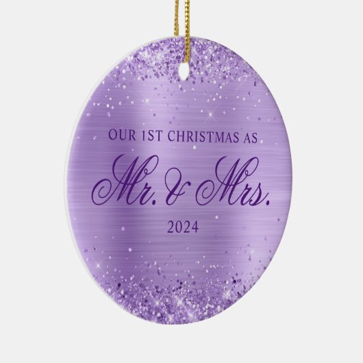 Glittery Lavender Foil Unser 1. Weihnachtsfest Fot Keramik Ornament (Rechts)