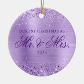 Glittery Lavender Foil Unser 1. Weihnachtsfest Fot Keramik Ornament (Vorne)