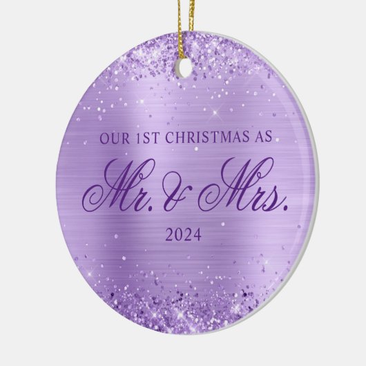 Glittery Lavender Foil Unser 1. Weihnachtsfest Fot Keramik Ornament (Links)