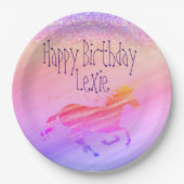 Glittery Lavender Pink Einhorn Geburtstag individu Pappteller (Vorderseite)