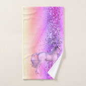 Glittery Lavender Pink Unicorn Personalisiert Badhandtuch Set (Handtuch)