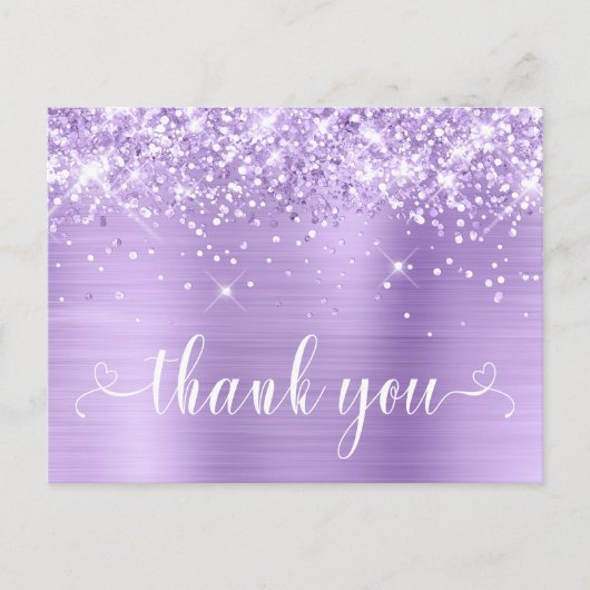 Glittery Lavender Sweet 16 Herzen Vielen Dank Postkarte (Vorderseite)