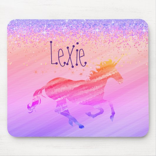 Glittery Lavender und Rosa Einhorn Mousepad (Vorne)