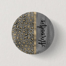 Glittery Leopard Print on Glossy Grau Button