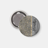Glittery Leopard Print on Glossy Grau Magnet (Vorderseite/Rückseite)