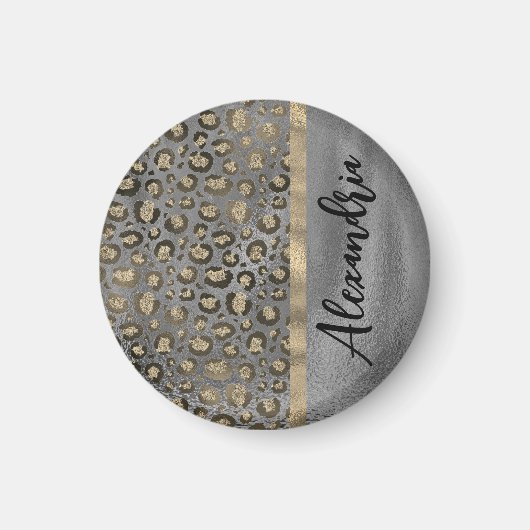 Glittery Leopard Print on Glossy Grau Magnet (Vorne)