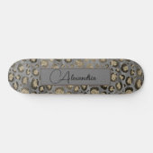 Glittery Leopard Print on Glossy Grau Personalisie Skateboard (Horizontal)