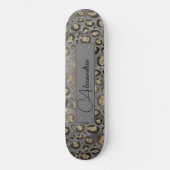 Glittery Leopard Print on Glossy Grau Personalisie Skateboard (Vorderseite)