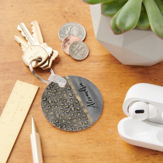 Glittery Leopard Print on Glossy Grau Schlüsselanhänger (Schreibtisch)