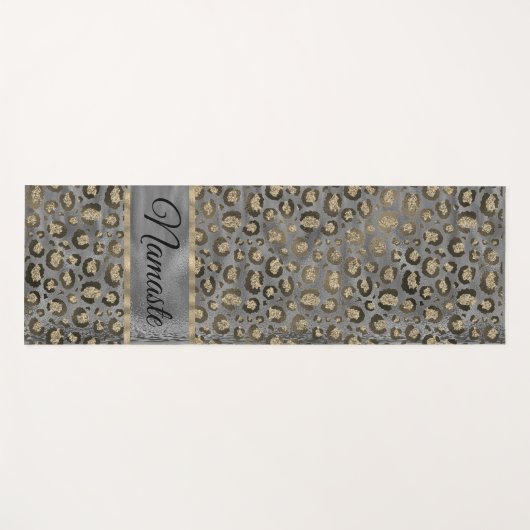 Glittery Leopard Print on Glossy Grau  Yogamatte (Vorderseite (Horizontal))