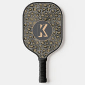 Glittery Leopard Print on Glossy Gray Monogram Pickleball Schläger (Vorderseite)