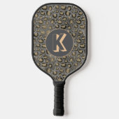 Glittery Leopard Print on Glossy Gray Monogram Pickleball Schläger (Rückseite)