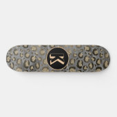 Glittery Leopard Print on Glossy Gray Monogram Skateboard (Horizontal)