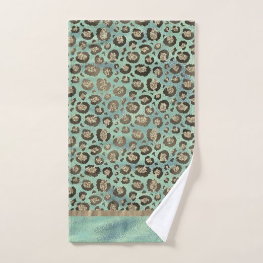 Glittery Leopard Print on Glossy Green Badhandtuch Set (Handtuch)