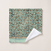 Glittery Leopard Print on Glossy Green Badhandtuch Set (Waschlappen)