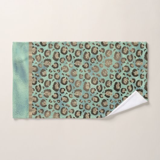 Glittery Leopard Print on Glossy Green Badhandtuch Set (Handtuch)