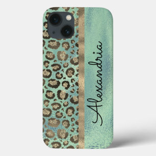 Glittery Leopard Print on Glossy Green Case-Mate iPhone Hülle