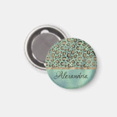 Glittery Leopard Print on Glossy Green Magnet (Vorderseite/Rückseite)