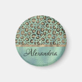 Glittery Leopard Print on Glossy Green Magnet (Vorne)