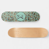 Glittery Leopard Print on Glossy Green Monogram Skateboard (Horizontal)