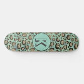 Glittery Leopard Print on Glossy Green Monogram Skateboard (Horizontal)