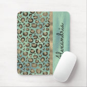 Glittery Leopard Print on Glossy Green Mousepad (Mit Mouse)