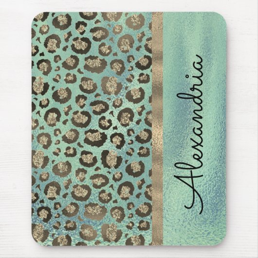 Glittery Leopard Print on Glossy Green Mousepad (Vorne)