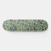 Glittery Leopard Print on Glossy Green Skateboard (Horizontal)
