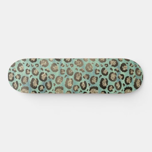 Glittery Leopard Print on Glossy Green Skateboard (Horizontal)