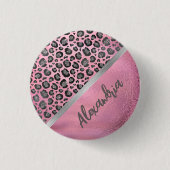 Glittery Leopard Print on Glossy Hot Pink Button (Vorderseite)