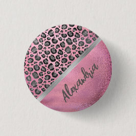 Glittery Leopard Print on Glossy Hot Pink Button