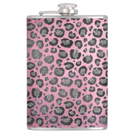 Glittery Leopard Print on Glossy Hot Pink Flachmann
