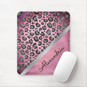 Glittery Leopard Print on Glossy Hot Pink iPad P Mousepad