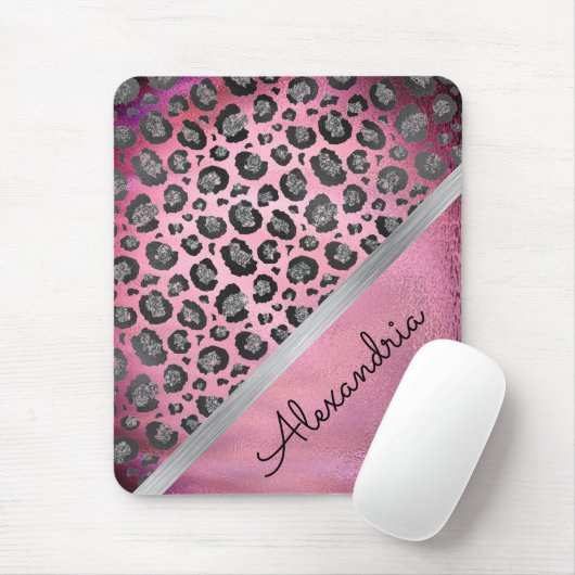 Glittery Leopard Print on Glossy Hot Pink iPad P Mousepad (Mit Mouse)