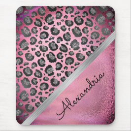 Glittery Leopard Print on Glossy Hot Pink iPad P Mousepad