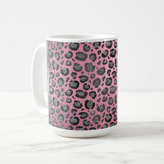 Glittery Leopard Print on Glossy Hot Pink Kaffeetasse (Vorderseite Links)