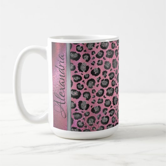 Glittery Leopard Print on Glossy Hot Pink Kaffeetasse (Links)