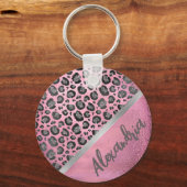 Glittery Leopard Print on Glossy Hot Pink Schlüsselanhänger (Vorderseite)