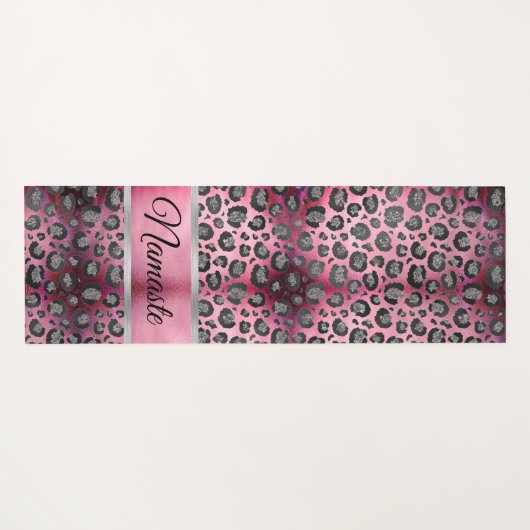 Glittery Leopard Print on Glossy Hot Pink   Yogamatte (Rückseite (Horizontal))